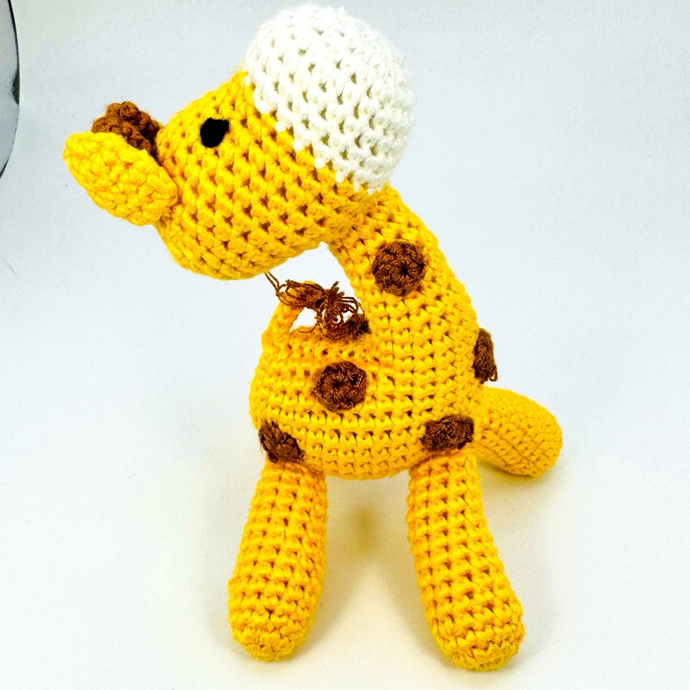 Organic Plush Rattle Baby Giraffe Crochet Handmade Plush Toy Cheengoo.
